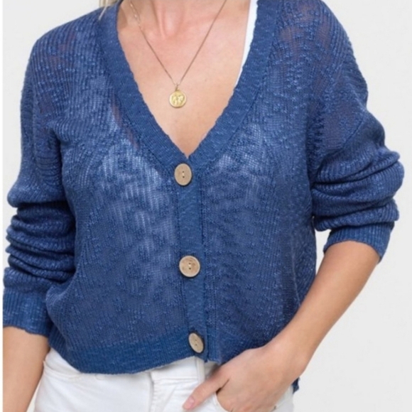 LA MIEL Tops - Hyped Unicorn by LA MIEL Blue Slouchy Light Weight Semi Sheer Cardigan Size M/L